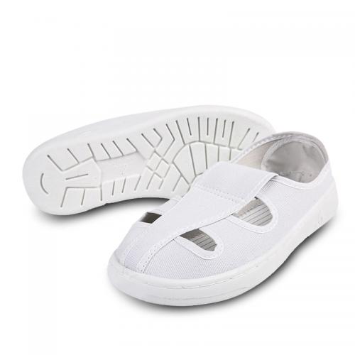 Four Hole ESD Cleanroom Safety Shoes Soft PU Sole Breathable Canvas Fabric Antistatic Shoes