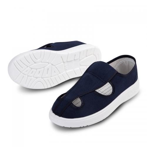 Four Hole ESD Cleanroom Safety Shoes Soft PU Sole Breathable Canvas Fabric Antistatic Shoes
